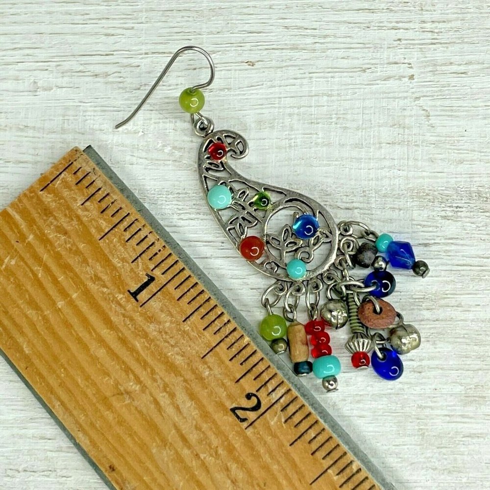 Womens Silver Tone Multicolor Stone Dangle Earring - image 7
